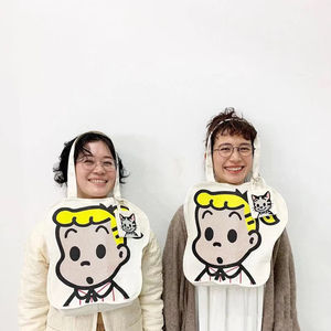 日本原田治小女孩帆布购物袋 卡通单肩手提包 猫咪零钱包两件套