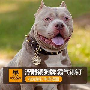 狗狗真皮项圈定制狗牌牛皮脖圈中型犬大型犬法斗恶霸宠物防丢挂牌