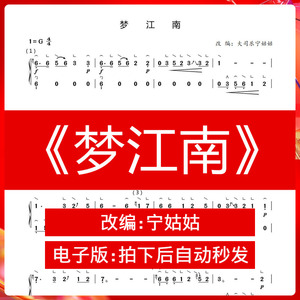 《梦江南》g调独奏古筝谱宁姑姑纯筝版古筝曲谱网电子档自动发货