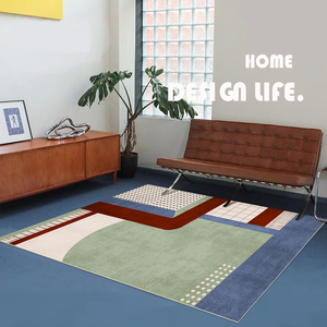 新中式复古几何地毯客厅卧室中国风简约中古北欧床边家用茶几垫
