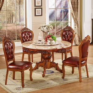 欧式餐桌椅组合大理石圆桌简约小户型实木1.3米饭桌美式别墅餐桌