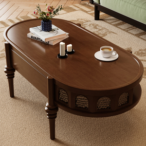 美式复古实木茶几客厅家用小户型设计师小型桌子新款法式圆形茶几