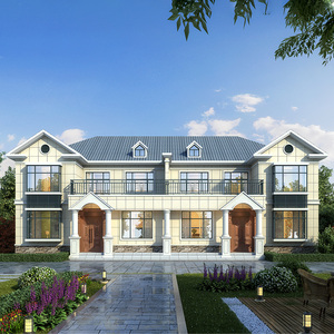 b852二层欧式豪华大气双拼别墅设计图纸农村网红兄弟合建自建房