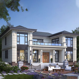 b818新款农村豪华大气两层新中式别墅带露台自建房盖房施工图纸全