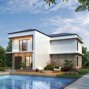 b7471二层网红现代风格简约别墅设计图纸l型农村自建房7字型平顶