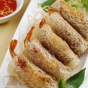 金丝海鲜卷凤尾虾卷黄网皮春卷半成品油炸小吃餐厅速食越南风味