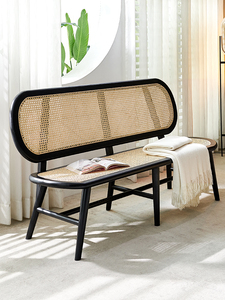 北欧藤编艺术沙发实木休闲椅现代黑色长椅设计师简约双人真藤椅子