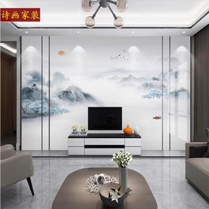 新中式电视背景墙壁纸客厅山水立体墙布8D影视墙布现代简约壁画布
