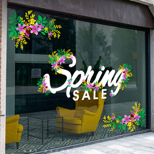 youm淘宝橱窗装饰静电贴画 春暖花开春季上新手绘海报 新年换季女装