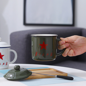 军旅杯子茶缸战友水杯部队怀旧军绿色为人民服务八一口杯国风复古