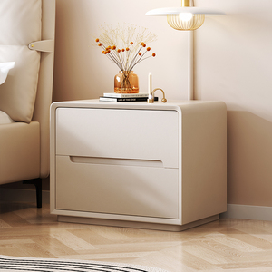 新款奶油风床头柜简约现代网红实木小型ins皮质卧室落地收纳窄柜