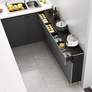 超薄餐边柜20cm现代简约轻奢岩板实木小厨房储物柜窄型靠墙置物柜