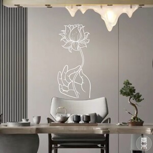 佛手拈花唯美意境设计感墙贴 茶馆 画室橱窗玻璃门装饰墙贴画