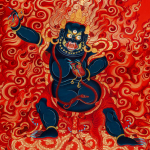 金刚手菩萨唐卡纯手绘佛画青海红唐吉祥天母菩萨忿怒相大黑天护法