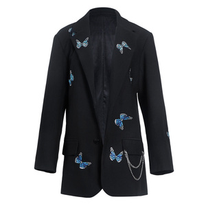 薇娅viya同款衣服蝴蝶刺绣西装秋季新款外套英伦风长袖西服女