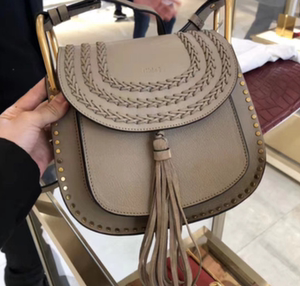 法国专柜 chloe/蔻依 hudson麂皮拼皮铆钉编织翻盖流苏马鞍包直邮