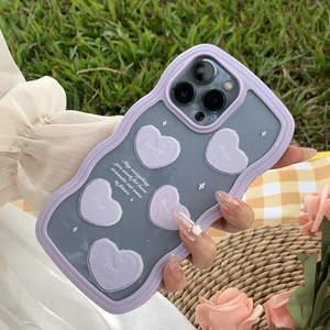 橡胶果子日韩ins简约波浪边框紫色爱心适用于iphone13手机壳12max苹果