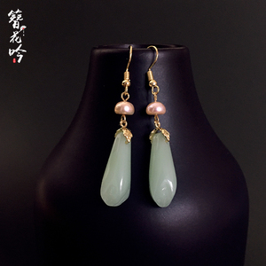 古风翡翠绿耳环配汉服流苏耳坠古代宫廷风珍珠耳饰长款显瘦s925银