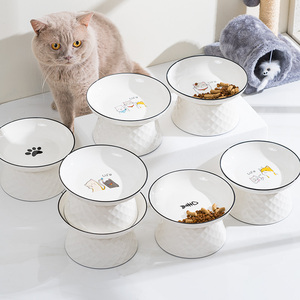 宽口猫碗猫盆陶瓷碗护颈猫粮碗宠物餐盘喝水碗狗狗碗猫盘高脚饭碗