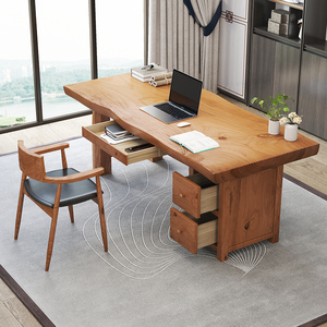 全实木办公书桌台式电脑桌老板桌椅组合大班台带抽屉家用北欧原木