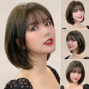 假发女短发全头套式中长发真人发丝自然假发套造型圆脸夏季初恋头