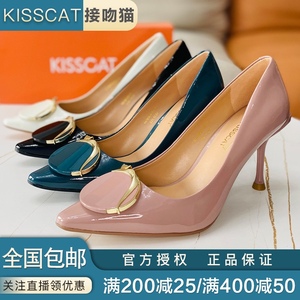 接吻猫单鞋女高跟漆皮