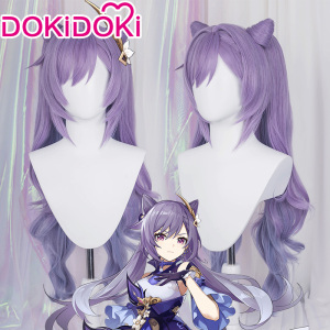 dokidoki现货原神cos刻晴keqing紫色猫耳双马尾cosplay假发