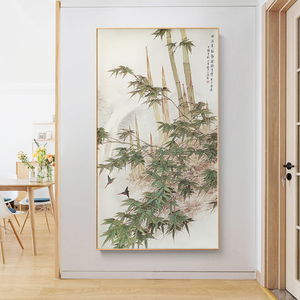竹报平安寓意好进门玄关挂画花鸟走廊壁画新中式客厅装饰画工笔画