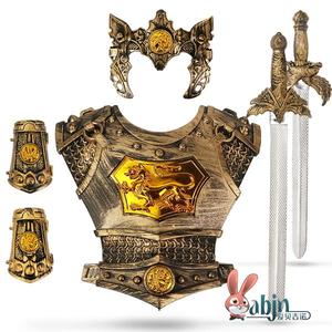 儿童节玩具罗马勇士盔铠甲可穿兵器盾牌仿真武士武器刀剑斧子面具