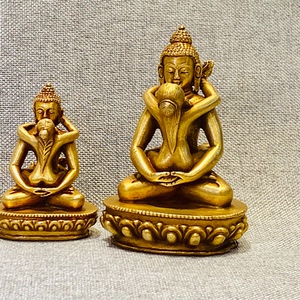 尼泊尔工艺纯铜镀金双身普贤王如来fo居家供奉摆件 铜工艺品 包邮