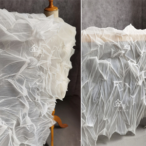 设计面料 三宅一生 云雾纱白肌理表面布 透视装 创意舞台时装面料