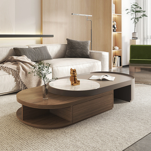 可伸缩茶几客厅家用小户型现代简约实木新中式胡桃木电视柜组合