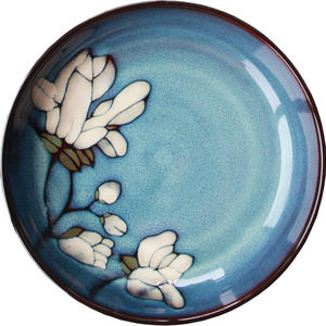 日式创意20cm深菜盘子手绘窑变釉沙拉盘家用盘子点心盘可微波