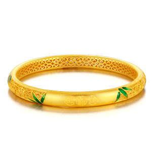 万喜金古法黄金竹报平安手镯女足金9999金镯子新款传承古法金首饰