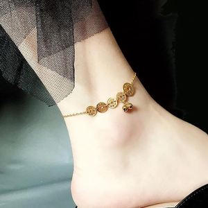 永久脚镯韩版简约个性感钛钢脚链女铃铛古风金色森系小众网红潮无