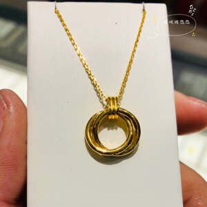 周大福ing复古风几何双环圆环足金黄金项链套链金价计价精品新款