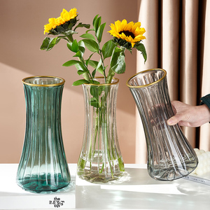 欧式轻奢创意透明玻璃花瓶水养鲜花百合玫瑰北欧网红客厅插花摆件