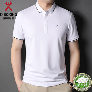 劲霸男装短袖t恤夏季新款中年翻领桑蚕丝纯色半袖商务休闲polo衫