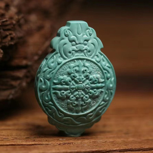 高瓷绿松石九宫八卦牌吊坠挂件精工雕刻件星月菩提项链配珠配件