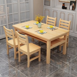 简约松木家用双层餐桌小户型餐桌椅子组合长方形全实木桌吃饭桌子