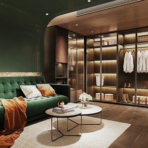 林氏木业全屋定制步入式衣帽间整体移门衣柜多功能衣帽间定制