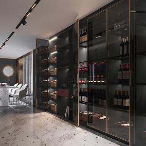 林氏木业全屋定制酒柜玻璃门靠墙客厅一体餐边柜储物柜定制轻奢风