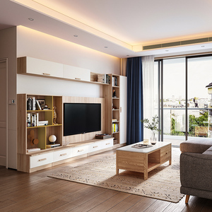 林氏木业北欧简约定制多功能客厅电视柜影视柜组合欧式书柜一体式