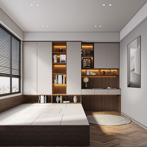 林氏木业全屋定制卧室日式榻榻米床衣柜一体书房设计小户型简约