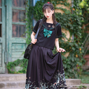 夏城以西x池夏 山海:北冥 水手服百褶裙中长原创jk制服不良裙夏服