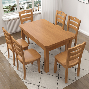 全实木小户型长方形餐桌家用简约1.2米原木西餐台4-6人饭桌椅组合