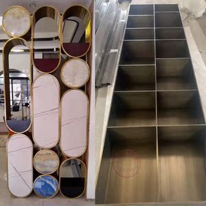 金属极窄边造型钢板柜枪灰色不锈钢书柜异形壁龛柜入户隔断展示柜