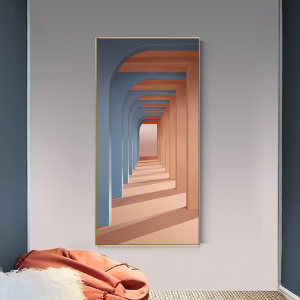 北欧莫兰迪玄关装饰画视觉空间延伸挂画走廊过道竖版抽象建筑壁画