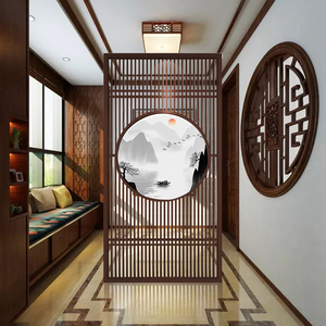 新中式屏风隔断墙客厅装饰实木玄关办公室简约现代半透明禅意座屏