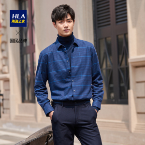 hla/海澜之家经典格纹长袖衬衫加绒休闲保暖衬衫男